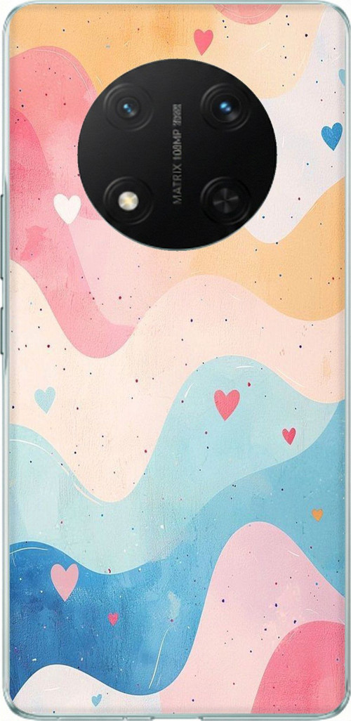 Honor X9C Uyumlu Pastel Renkli Dalgalı ve Kalp Baskılı Silikon Kılıf