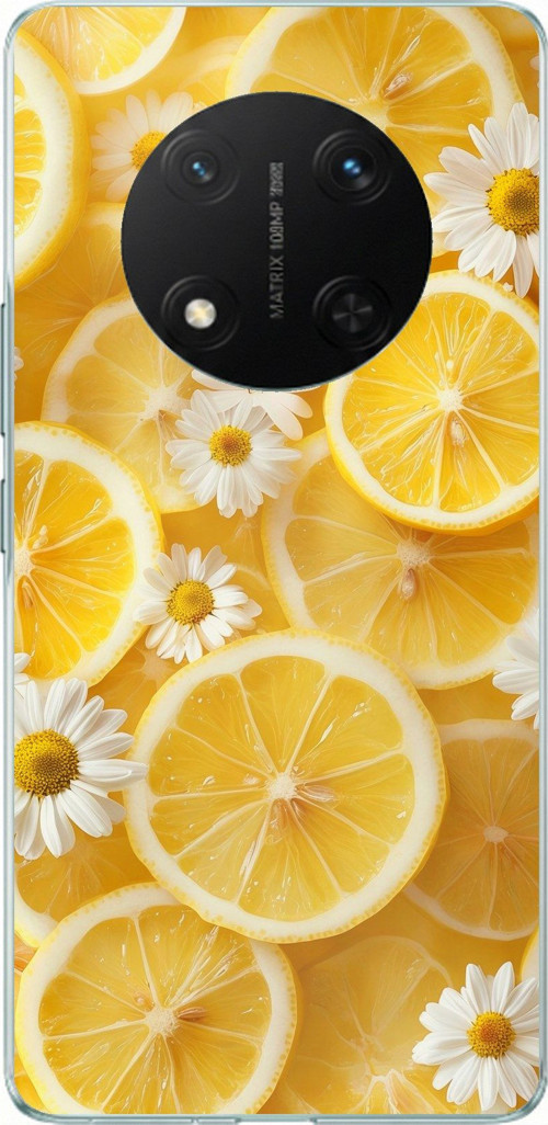 Honor X9C Uyumlu Limon Dilimleri ve Papatya Desenli Baskılı Silikon Kılıf