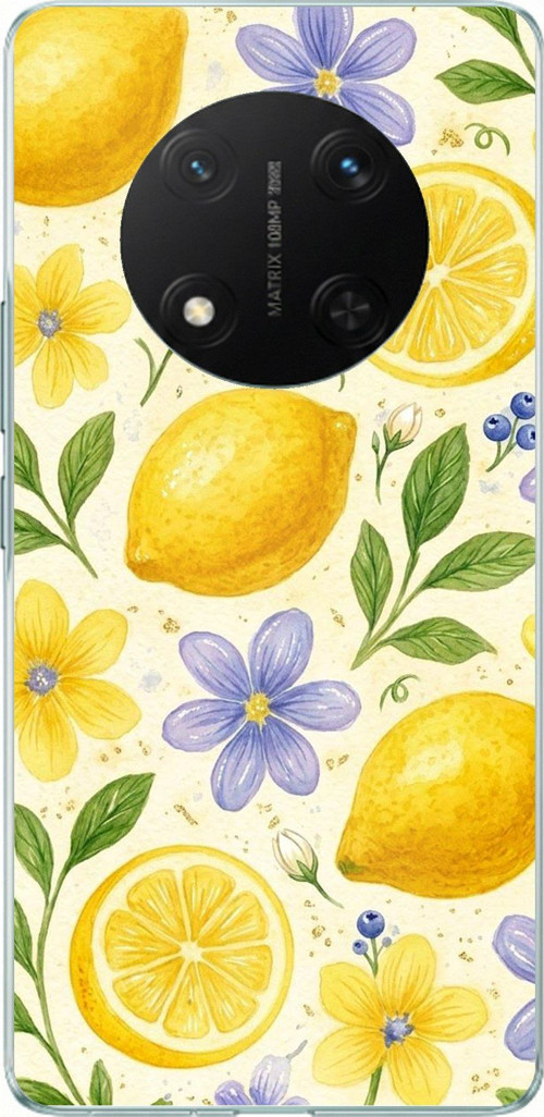 Honor X9C Uyumlu Sulu Boya Limon ve Çiçek Desenli Baskılı Silikon Kılıf