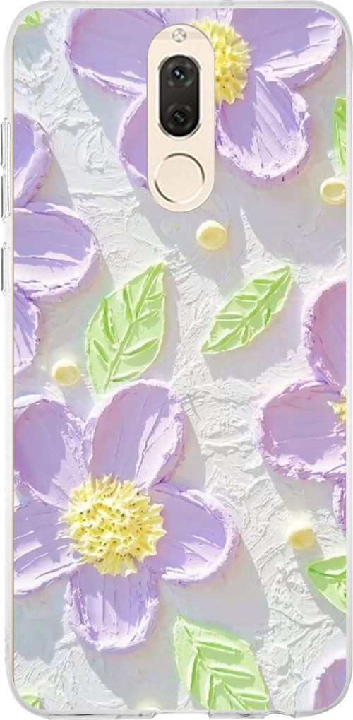 Huawei Mate 10 Lite Uyumlu Mor Papatyalar Sulu Boya Baskılı Silikon Kılıf