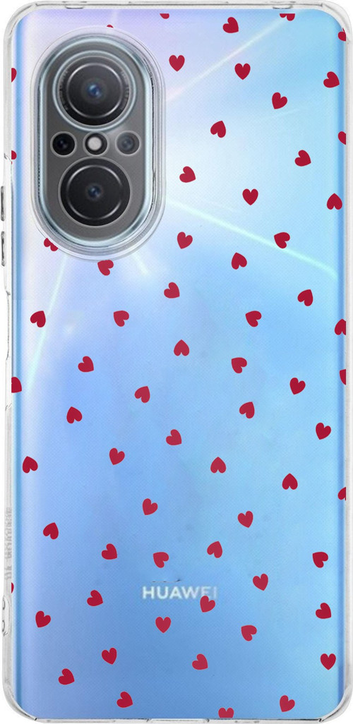 Huawei Nova 9 Se Uyumlu Kırmızı Kalpler Tasarımlı Baskılı Silikon Kılıf