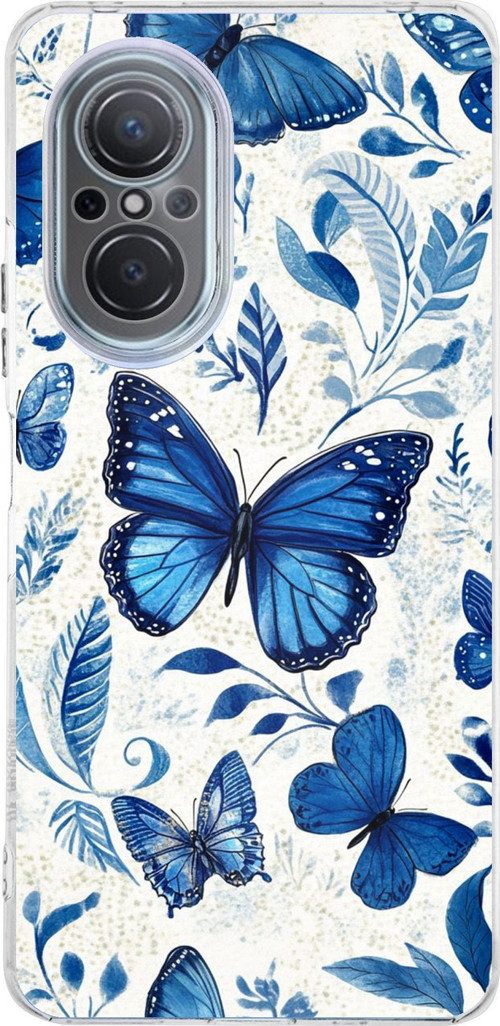 Huawei Nova 9 Se Uyumlu Mavi Kelebekler Baskılı Silikon Kılıf