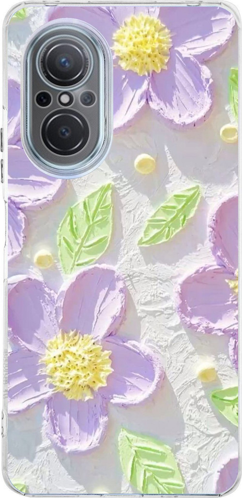 Huawei Nova 9 Se Uyumlu Mor Papatyalar Sulu Boya Baskılı Silikon Kılıf