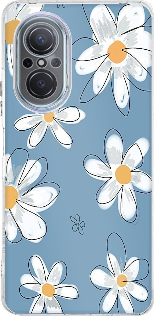 Huawei Nova 9 Se Uyumlu Mavi Papatya Bahçesi Baskılı Silikon Kılıf