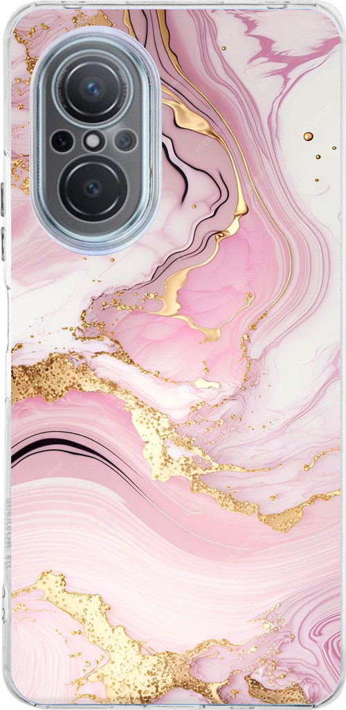Huawei Nova 9 Se Uyumlu Pembe Mermer Baskılı Silikon Kılıf