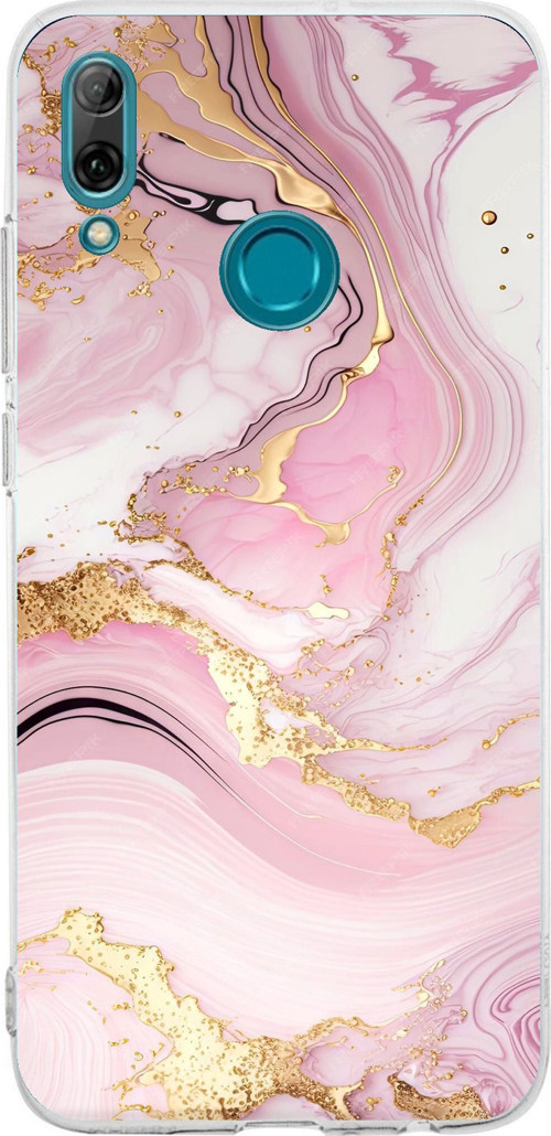 Huawei P Smart 2019 Uyumlu Pembe Mermer Baskılı Silikon Kılıf