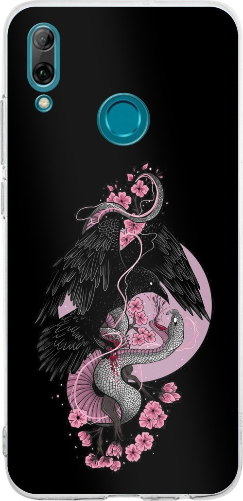 Huawei P Smart 2019 Uyumlu Pembe Siyah Yılan Baskılı Silikon Kılıf