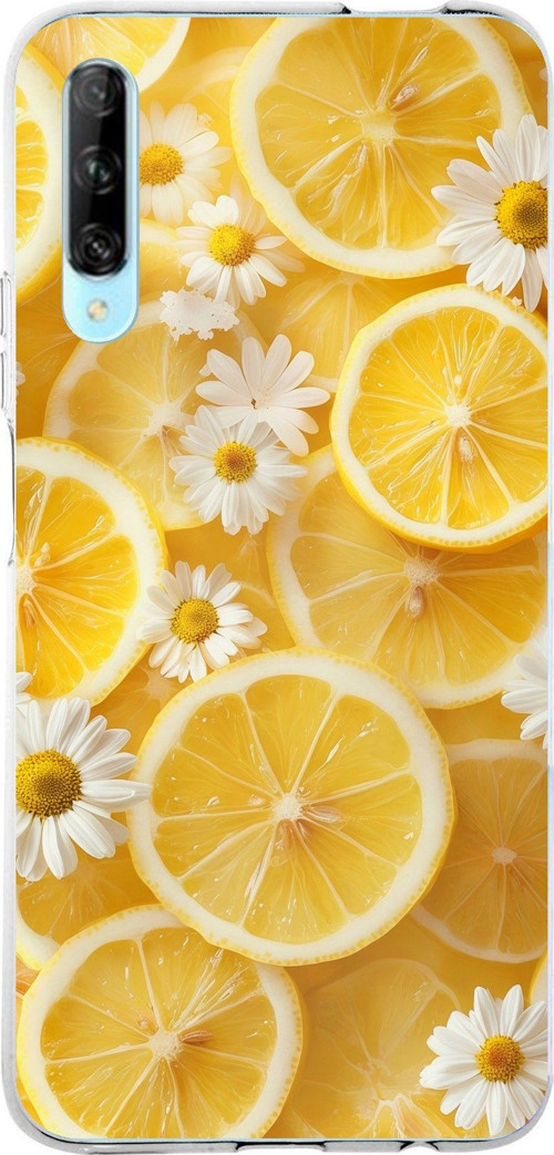 Huawei P Smart PRO Uyumlu Limon Dilimleri ve Papatya Desenli Baskılı Silikon Kılıf