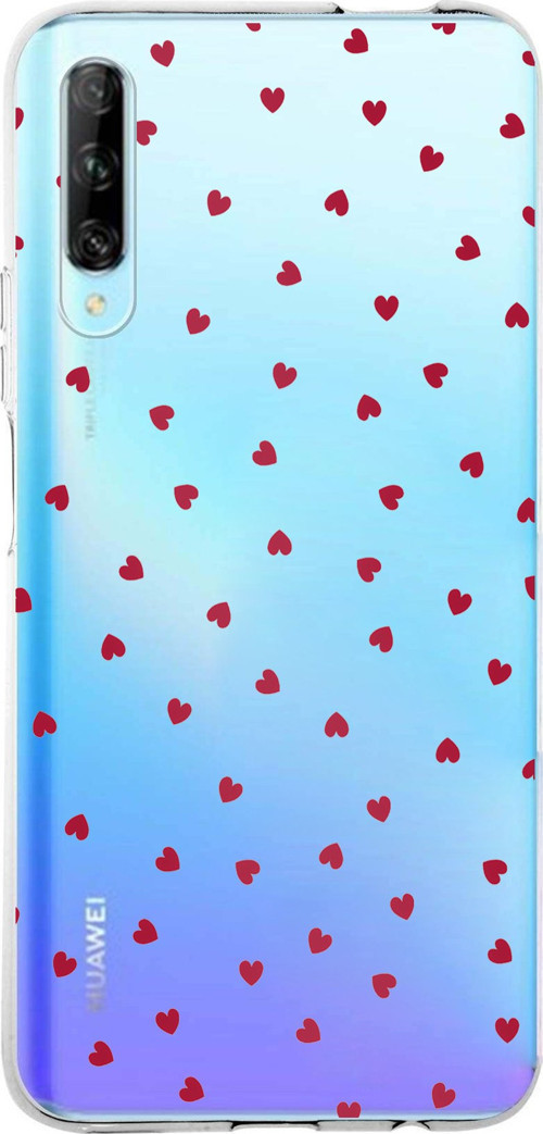 Huawei P Smart PRO Uyumlu Kırmızı Kalpler Tasarımlı Baskılı Silikon Kılıf