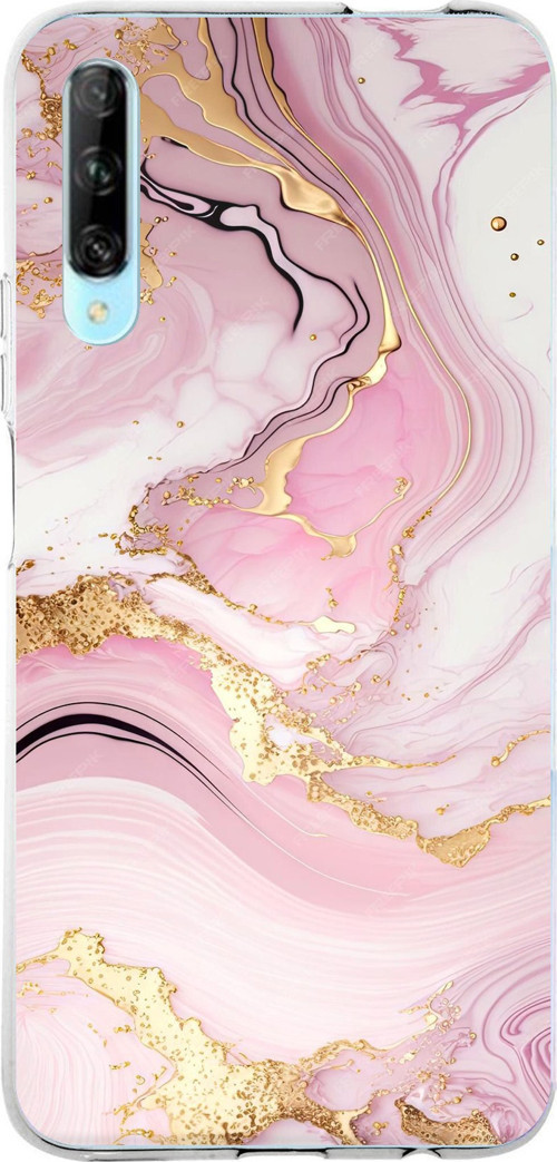Huawei P Smart PRO Uyumlu Pembe Mermer Baskılı Silikon Kılıf