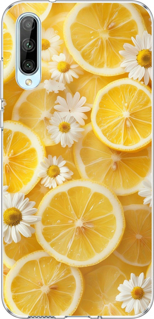 Huawei P Smart S Uyumlu Limon Dilimleri ve Papatya Desenli Baskılı Silikon Kılıf