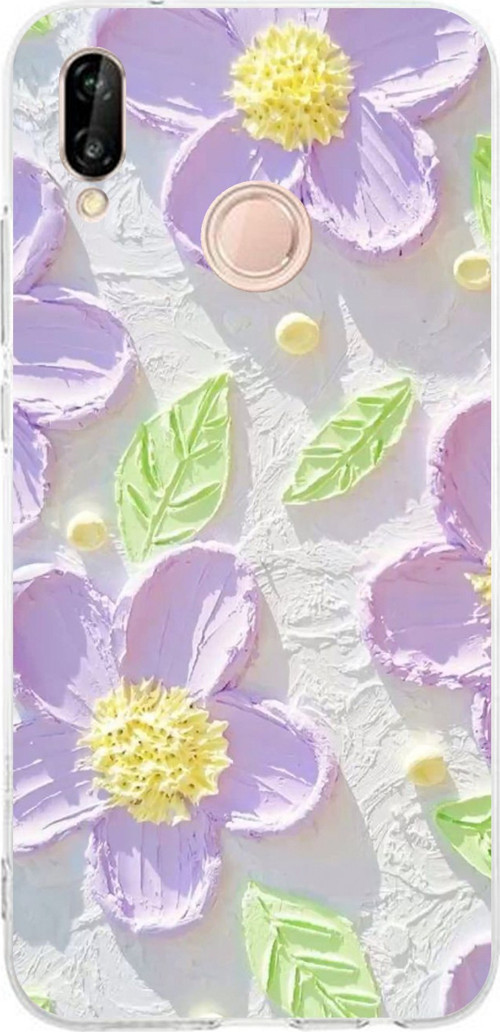 Huawei P20 Lite Uyumlu Mor Papatyalar Sulu Boya Baskılı Silikon Kılıf
