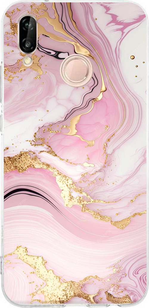 Huawei P20 Lite Uyumlu Pembe Mermer Baskılı Silikon Kılıf