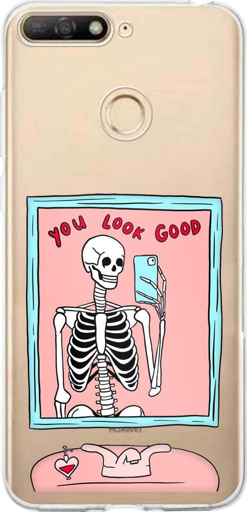 Huawei Y6 2018 - Honor 7A Uyumlu You Look Good İskelet Tasarımlı Baskılı Silikon Kılıf
