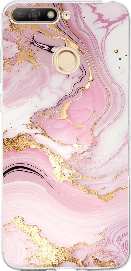 Huawei Y6 2018 - Honor 7A Uyumlu Pembe Mermer Baskılı Silikon Kılıf