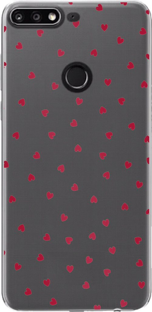 Huawei Y7 2018 - Honor 7C Uyumlu Kırmızı Kalpler Tasarımlı Baskılı Silikon Kılıf