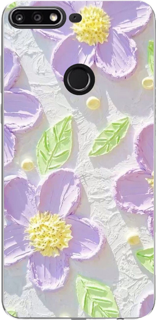 Huawei Y7 2018 - Honor 7C Uyumlu Mor Papatyalar Sulu Boya Baskılı Silikon Kılıf