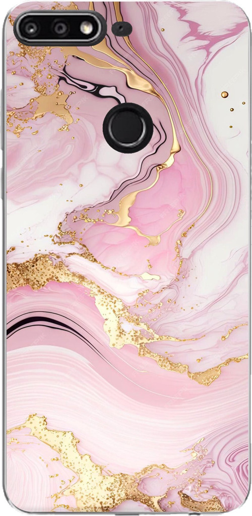 Huawei Y7 2018 - Honor 7C Uyumlu Pembe Mermer Baskılı Silikon Kılıf