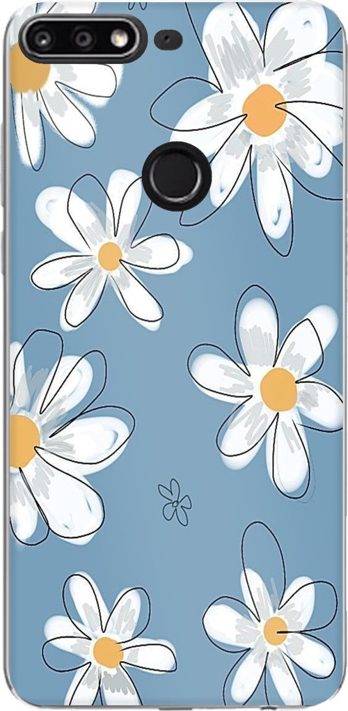 Huawei Y7 2018 - Honor 7C Uyumlu Mavi Papatya Bahçesi Baskılı Silikon Kılıf