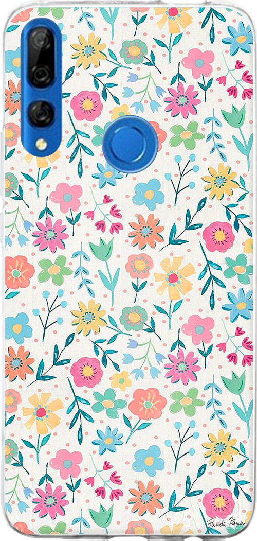 Huawei Y9 Prime (2019) Uyumlu Dekoratif Çiçekler Baskılı Silikon Kılıf