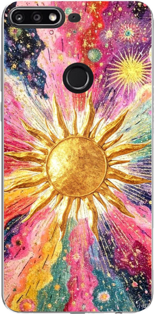 Huawei Y7 2018 - Honor 7C Uyumlu Psikedelik Galaksi ve Güneş Desenli Baskılı Silikon Kılıf