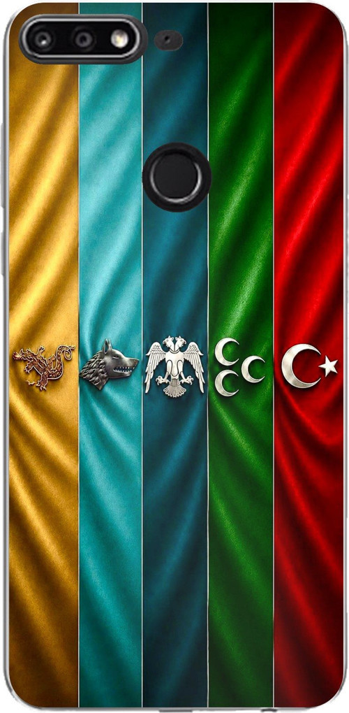 Huawei Y7 2018 - Honor 7C Uyumlu Tarihi Türk Devletleri Bayrakları Baskılı Silikon Kılıf