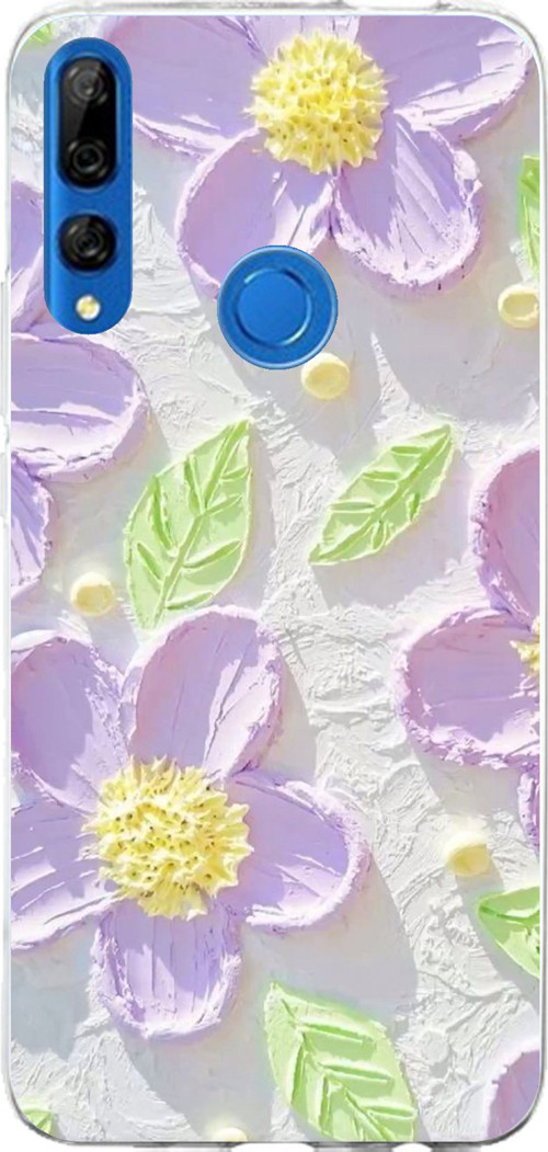 Huawei Y9 Prime (2019) Uyumlu Mor Papatyalar Sulu Boya Baskılı Silikon Kılıf