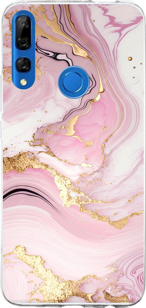 Huawei Y9 Prime (2019) Uyumlu Pembe Mermer Baskılı Silikon Kılıf