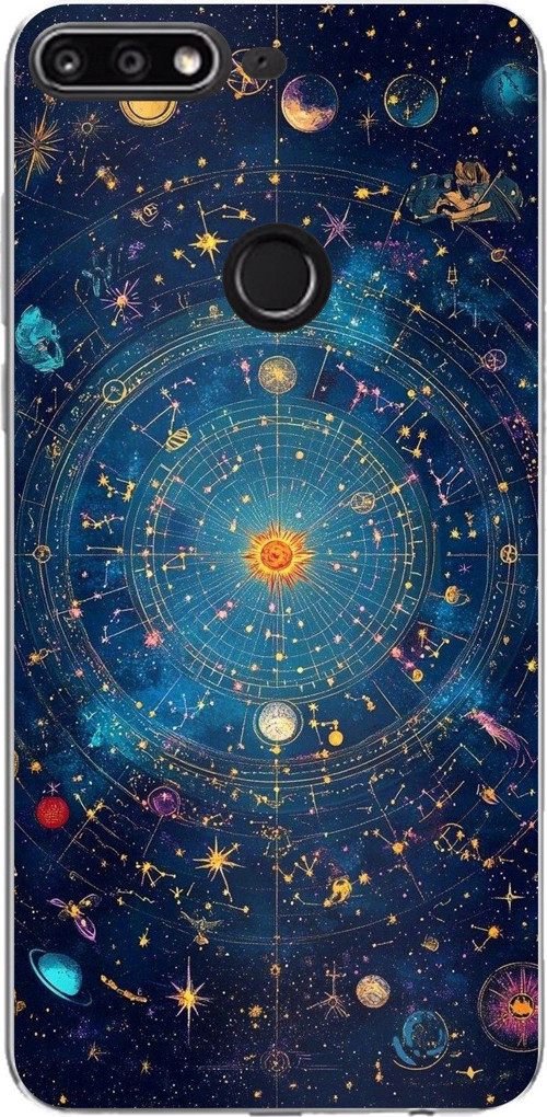 Huawei Y7 2018 - Honor 7C Uyumlu Yıldız Atlası Kozmik Rehber Baskılı Silikon Kılıf