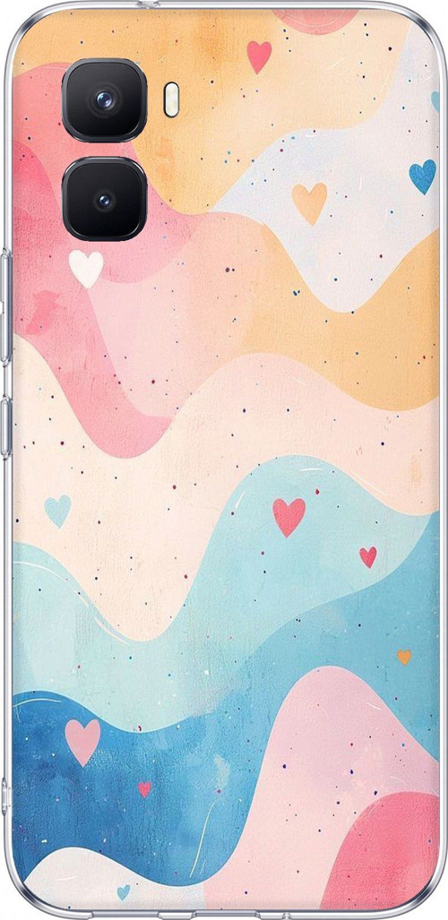 Infinix GT 50 Pro Uyumlu Pastel Renkli Dalgalı ve Kalp Baskılı Silikon Kılıf