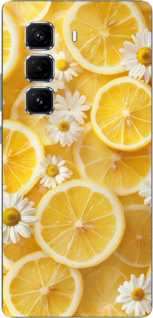Infinix Hot 50 PRO PLUS+ Uyumlu Limon Dilimleri ve Papatya Desenli Baskılı Silikon Kılıf