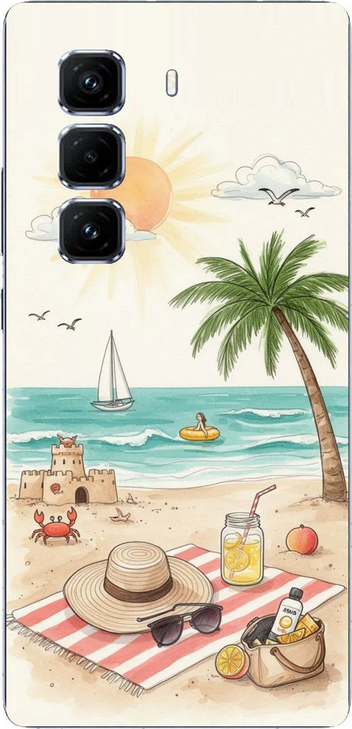 Infinix Hot 50 PRO PLUS+ Uyumlu Sulu Boya Sahil ve Deniz Manzaralı Baskılı Silikon Kılıf