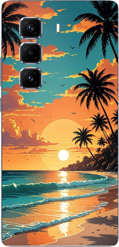 Infinix Hot 50 PRO PLUS+ Uyumlu Tropikal Sahil ve Gün Batımı Baskılı Silikon Kılıf