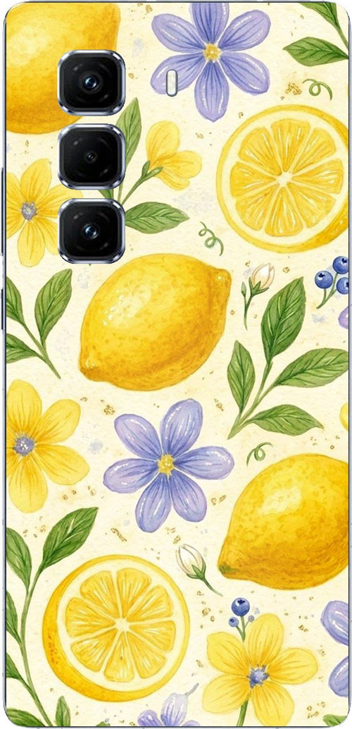 Infinix Hot 50 PRO PLUS+ Uyumlu Sulu Boya Limon ve Çiçek Desenli Baskılı Silikon Kılıf
