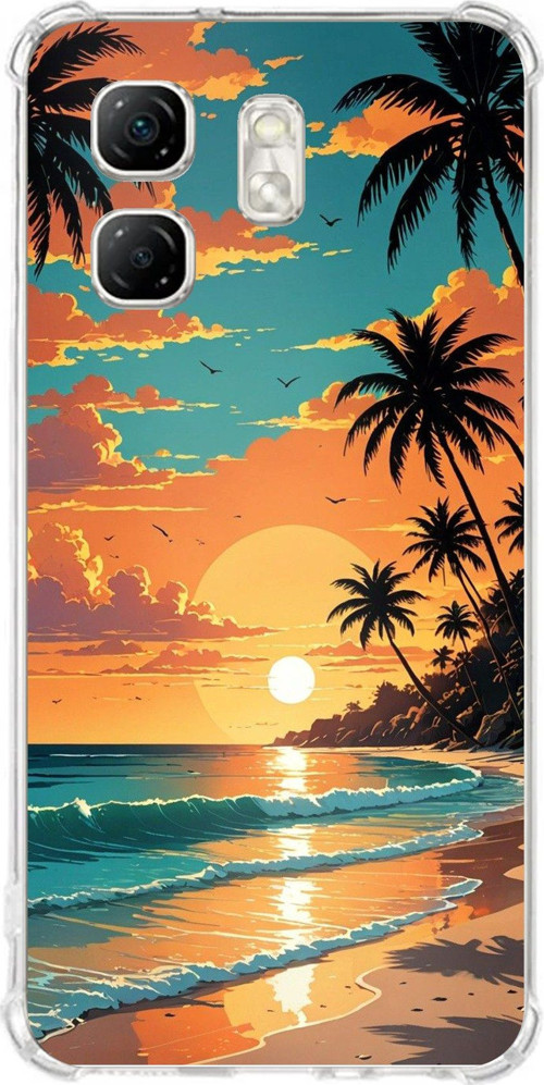 Infinix Hot 50i - Smart 9 Uyumlu Tropikal Sahil ve Gün Batımı Baskılı Silikon Kılıf