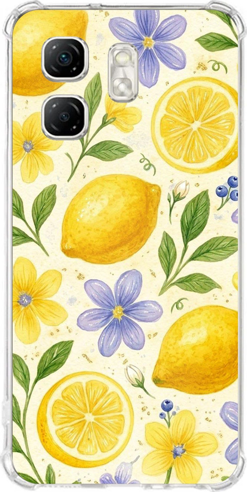 Infinix Hot 50i - Smart 9 Uyumlu Sulu Boya Limon ve Çiçek Desenli Baskılı Silikon Kılıf