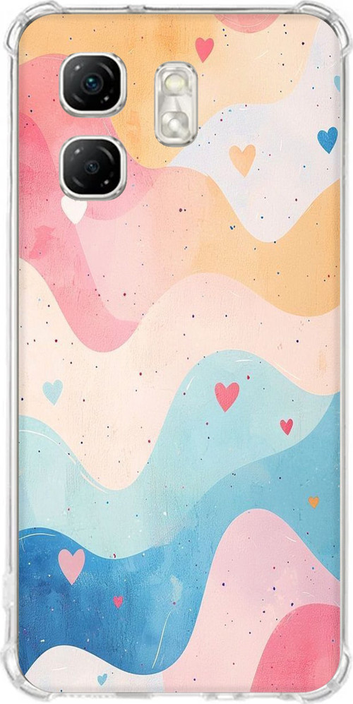 Infinix Hot 50i - Smart 9 Uyumlu Pastel Renkli Dalgalı ve Kalp Baskılı Silikon Kılıf