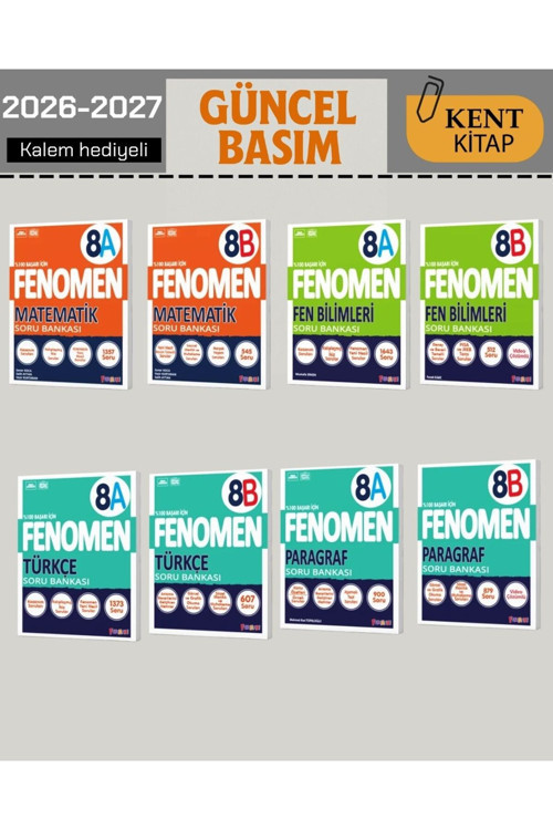 Fenomen 8. Sınıf Matematik - Fen - Türkçe - Paragraf (A&B) Set Soru Bankaları