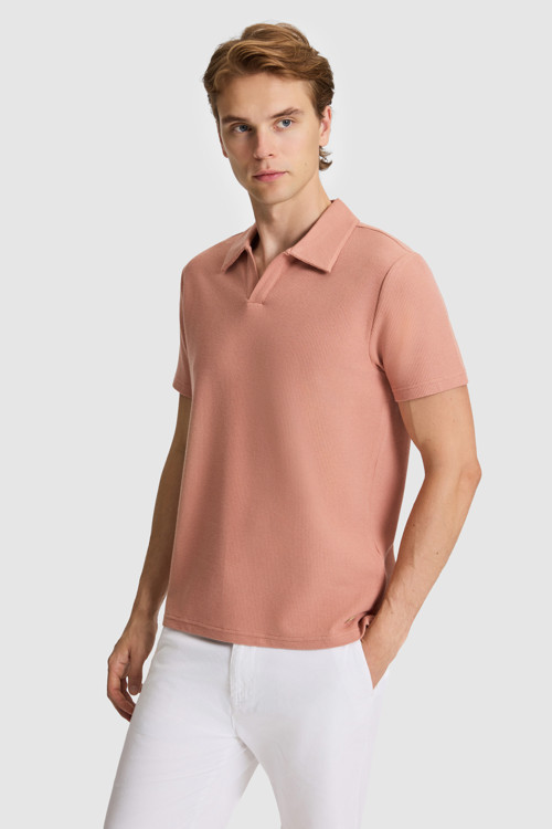 Erkek Pudra Regular Fit Polo Yaka Tişört