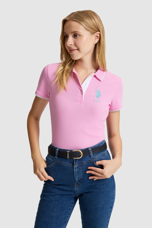 Kadın Pembe Polo Yaka Tişört 50334010-VR041
