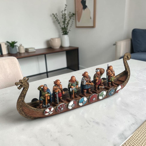 WISE Viking Savaş Gemisi Dekoratif Obje – Poliresin Tarihi Gemi Modeli – 43 cm