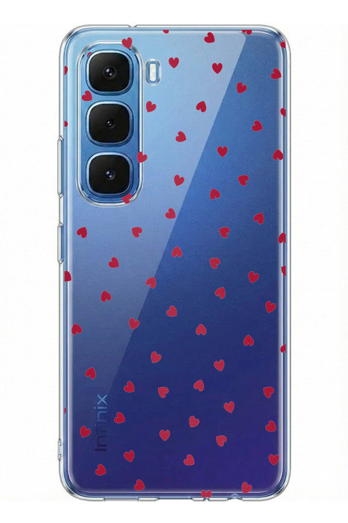 Infinix Hot 60 - Hot 60i Uyumlu Kırmızı Kalpler Tasarımlı Baskılı Silikon Kılıf