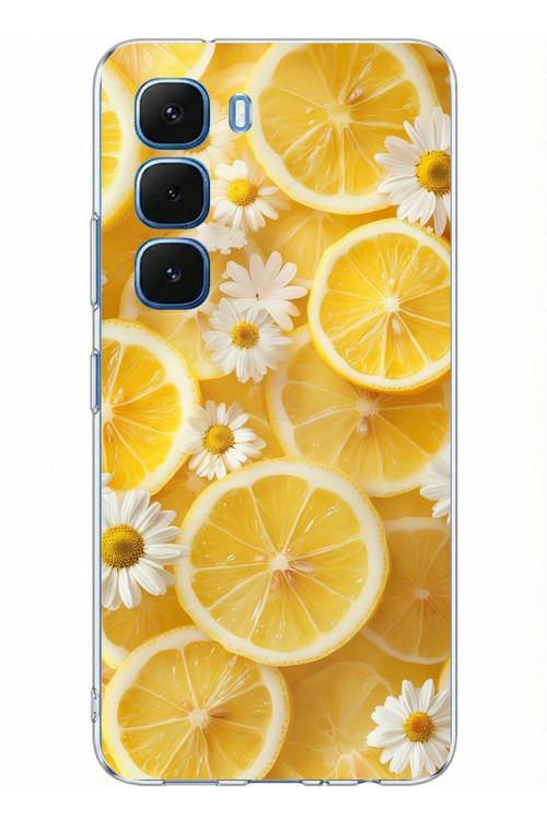 Infinix Hot 60 - Hot 60i Uyumlu Limon Dilimleri ve Papatya Desenli Baskılı Silikon Kılıf