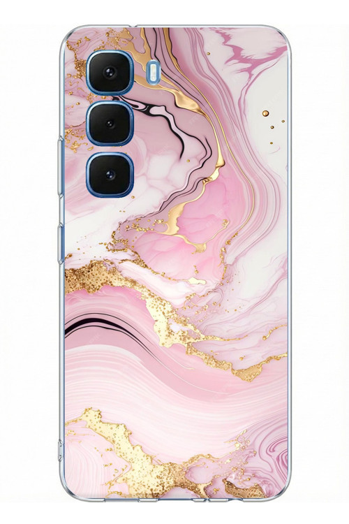 Infinix Hot 60 - Hot 60i Uyumlu Pembe Mermer Baskılı Silikon Kılıf