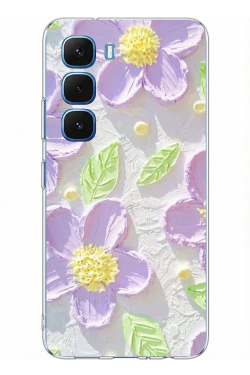 Infinix Hot 60 - Hot 60i Uyumlu Mor Papatyalar Sulu Boya Baskılı Silikon Kılıf