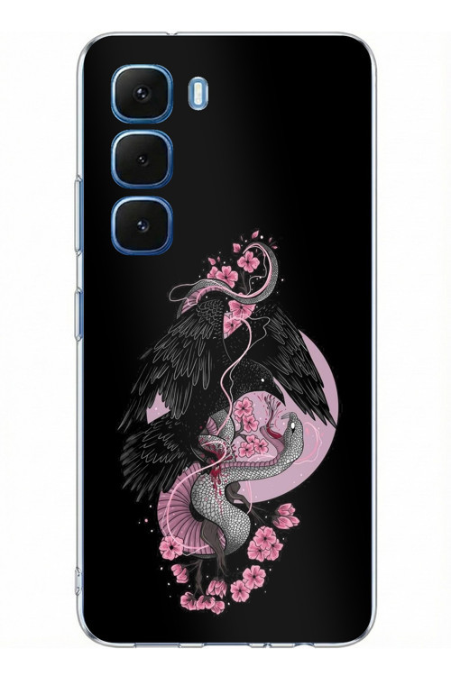Infinix Hot 60 - Hot 60i Uyumlu Pembe Siyah Yılan Baskılı Silikon Kılıf
