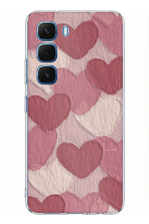 Infinix Hot 60 - Hot 60i Uyumlu Pastel Gül Kurusu ve Pembe Kalpli Baskılı Silikon Kılıf