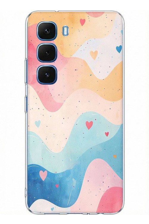 Infinix Hot 60 - Hot 60i Uyumlu Pastel Renkli Dalgalı ve Kalp Baskılı Silikon Kılıf