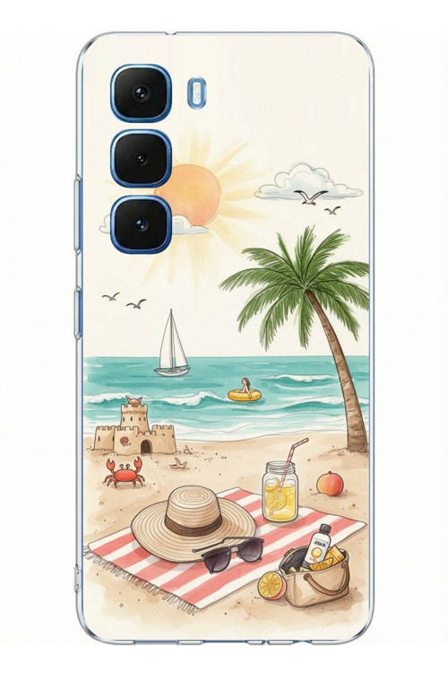 Infinix Hot 60 - Hot 60i Uyumlu Sulu Boya Sahil ve Deniz Manzaralı Baskılı Silikon Kılıf