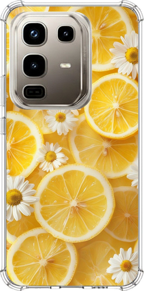 Infinix Note 50 PRO Uyumlu Limon Dilimleri ve Papatya Desenli Baskılı Silikon Kılıf